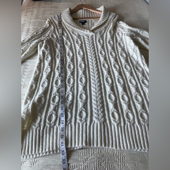 LANDS END Off White Tunic Length Cotton Blend Cable Knit Sweater Size XL - Picture 9 of 11